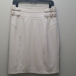 Calvin Klein tan pencil skirt w/ buckle detail